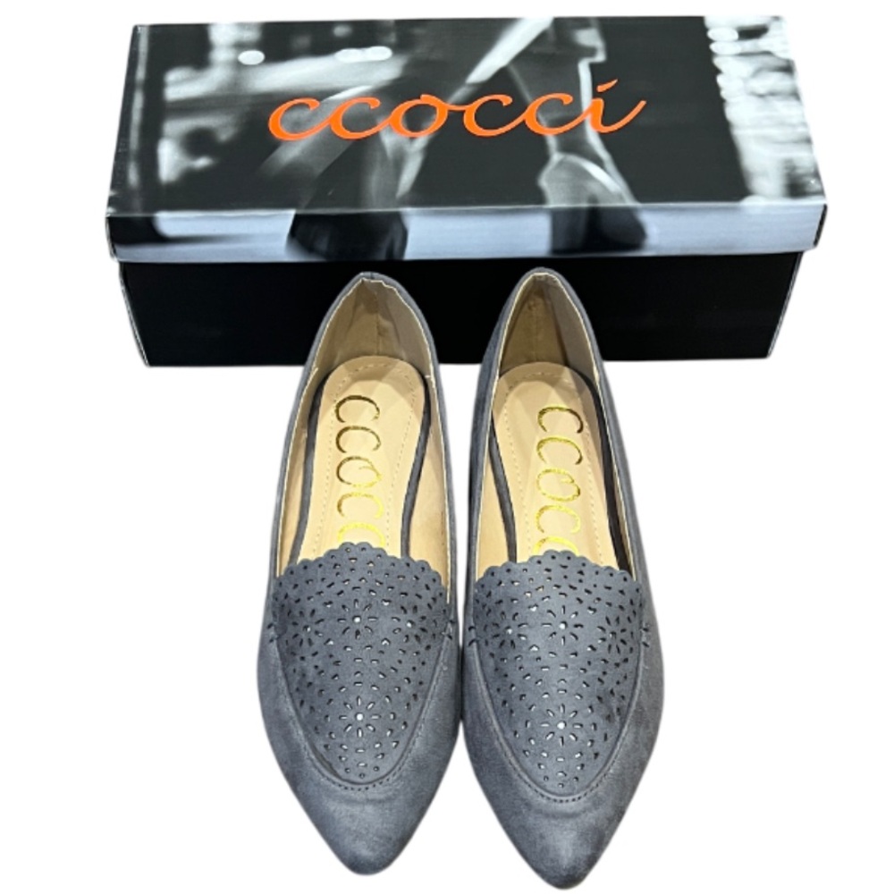 New CCOCCI “Rose” Style Laser Cut Pointed Toe Gray Women's Flats Loafers Sz 7.5